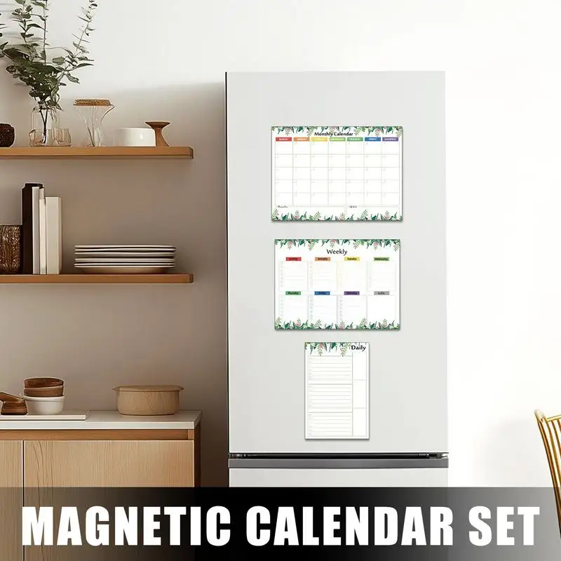 Calendrier magnétique pour salle de classe, ensemble de 3 calendriers pour planificateurs de réfrigérateur avec marqueurs, gommes, Organization murale mensuelle hebdomadaire