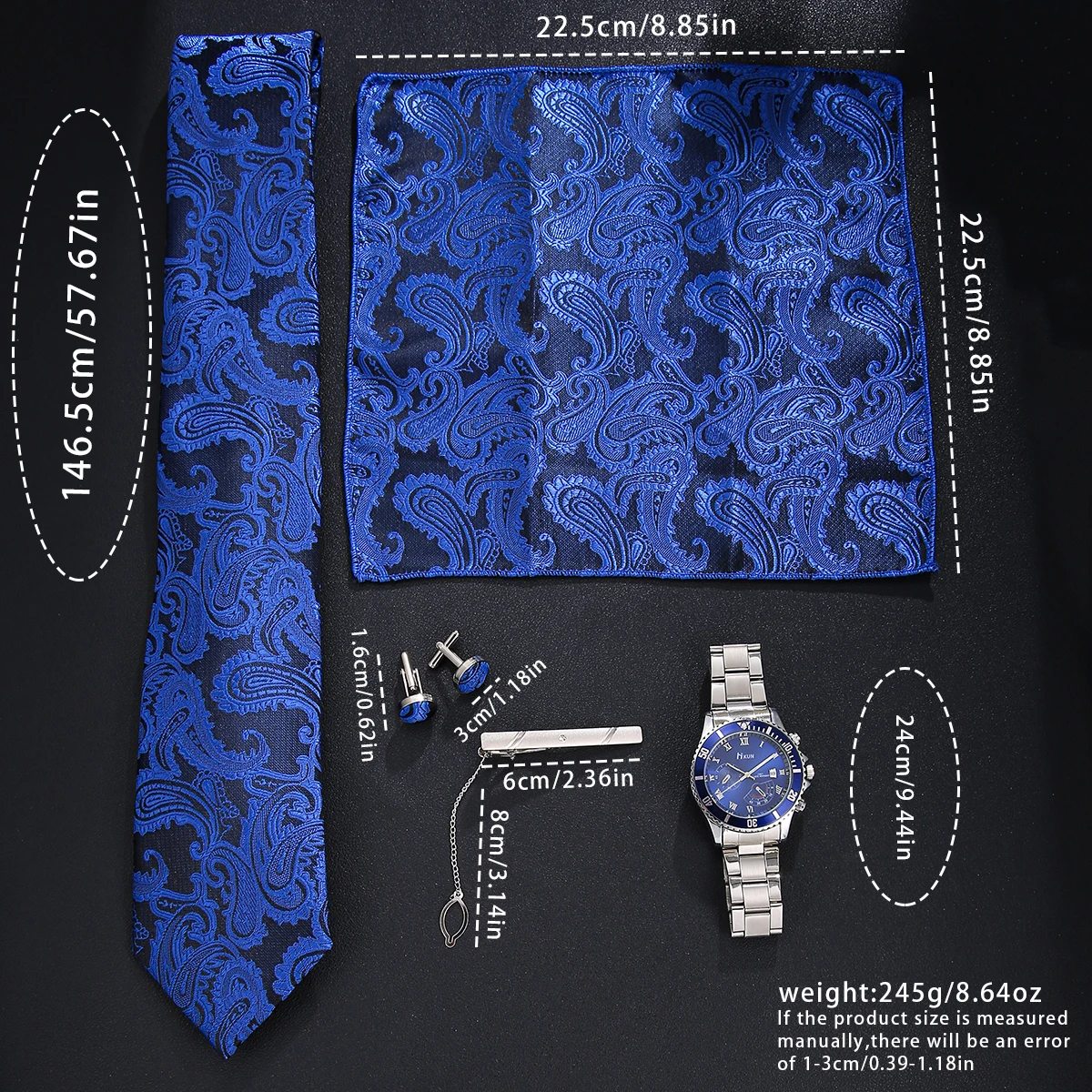 6 ชิ้นธุรกิจและการพักผ่อนอเนกประสงค์อารมณ์นาฬิกาผูกกล่องของขวัญชุด + กระดุมข้อมือ + คลิปผูก + ผ้าเช็ดหน้าทุกวันการจับคู่สถานที่ทํางาน