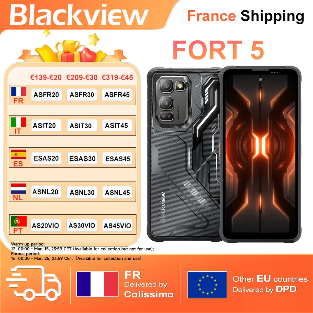 Blackview FORT 5 El Smartphone Resistente Más Ligero con Cámara 108MP, Android 16 36GB(12+24)+256GB, 6,78" HD+ IPS, 5000mAh, NFC, 33W