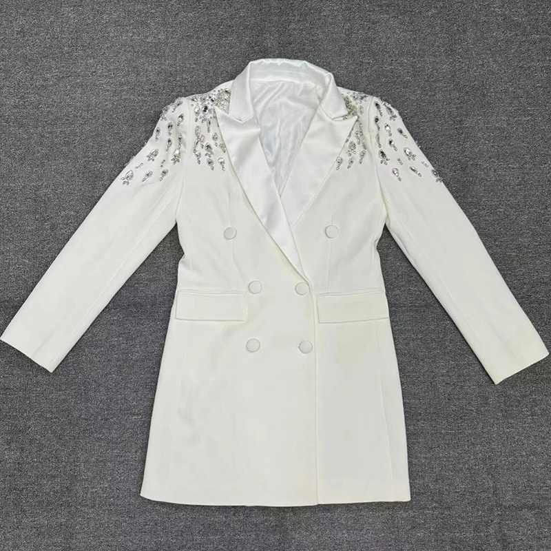 [ZOCI] 2024 New Women's Suit Sexy V-neck Gorgeous Heavy Industry Nail Bead Studded Diamond Atmospheric Slim Fit Suit Jacket