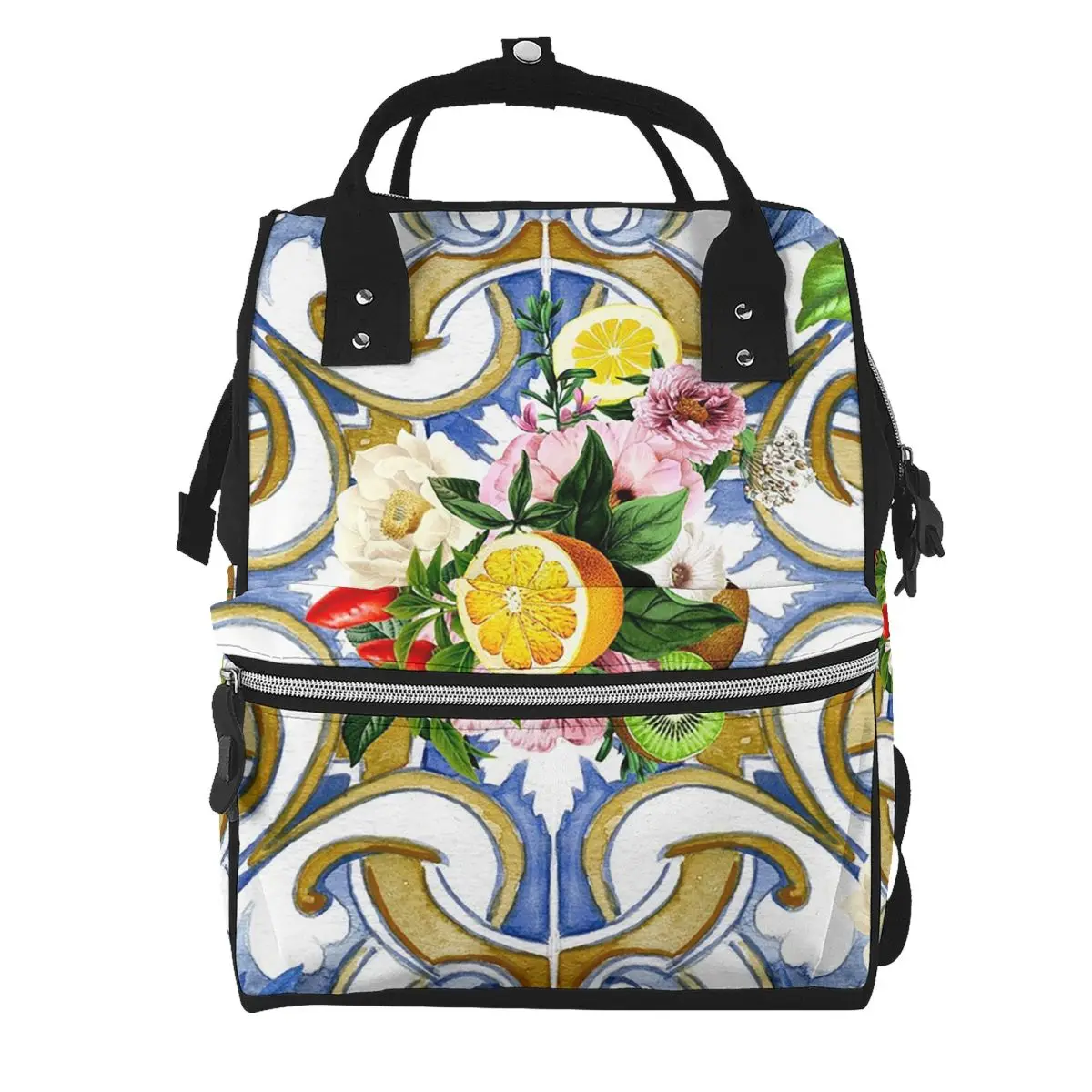 Sicilian Tiles,mediterranean,mosaic,lemons Student Backpack School Bag Hiking Travel Daypack for Men Women Bookbag Shoulder Bags