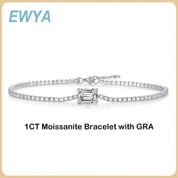 EWYA New In 1ct Emerald Cut Moissanite Diamond Bracelet for Women Wedding Fine Jewelry Real 925 Sterling Silver Link Bracelets