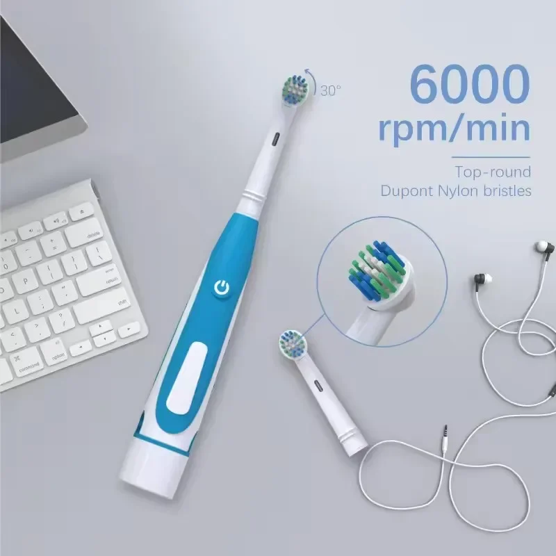 Sonic Electric Toothbrush Rounded 3D Vibrate Teeth Brush Rotation Gum Care Soft Bristle Heads Battery Power Teeth Whitening