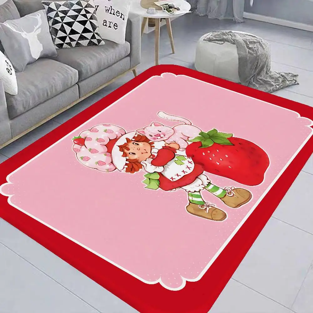 S-Strawberry shortcake Girl Floor Mat INS Style Soft Bedroom Floor House Laundry Room Mat Anti-skid Household Carpets
