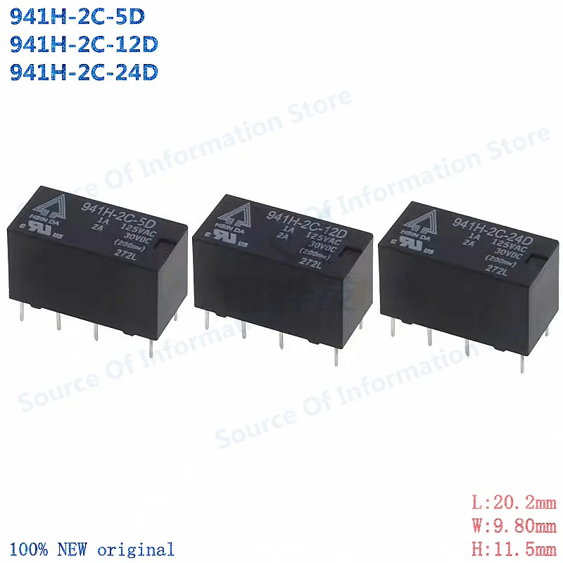 10Pcs 941H-2C-5D 941H-2C-12D 941H-2C-24D DPDT 8Pin PCB Signal Relay 1A 125VAC 2A 30VDC Mini Electromagnetic Power Relay