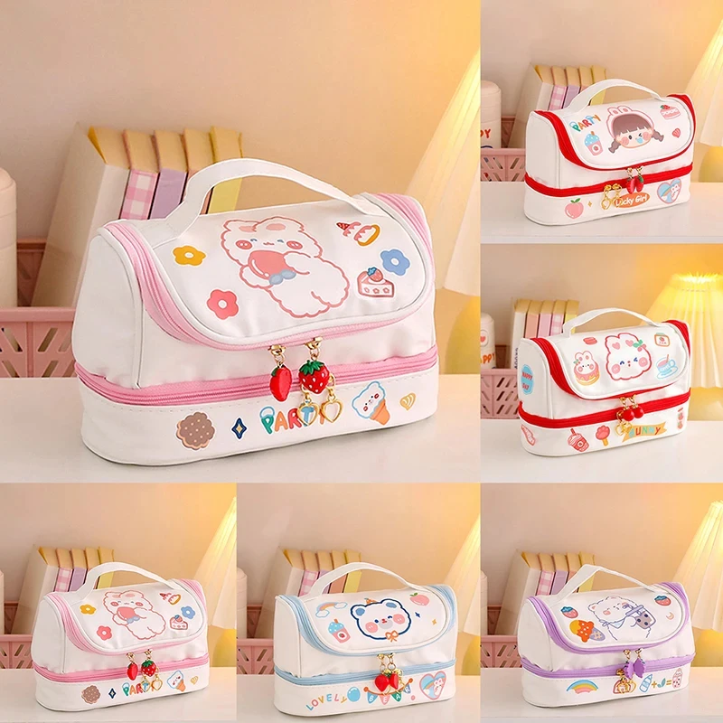 Kawai Cartoon Makeup Bag Cute Baer Rabbit Cosmetic Handbag portamatite portatile per studenti astuccio per trucco da donna