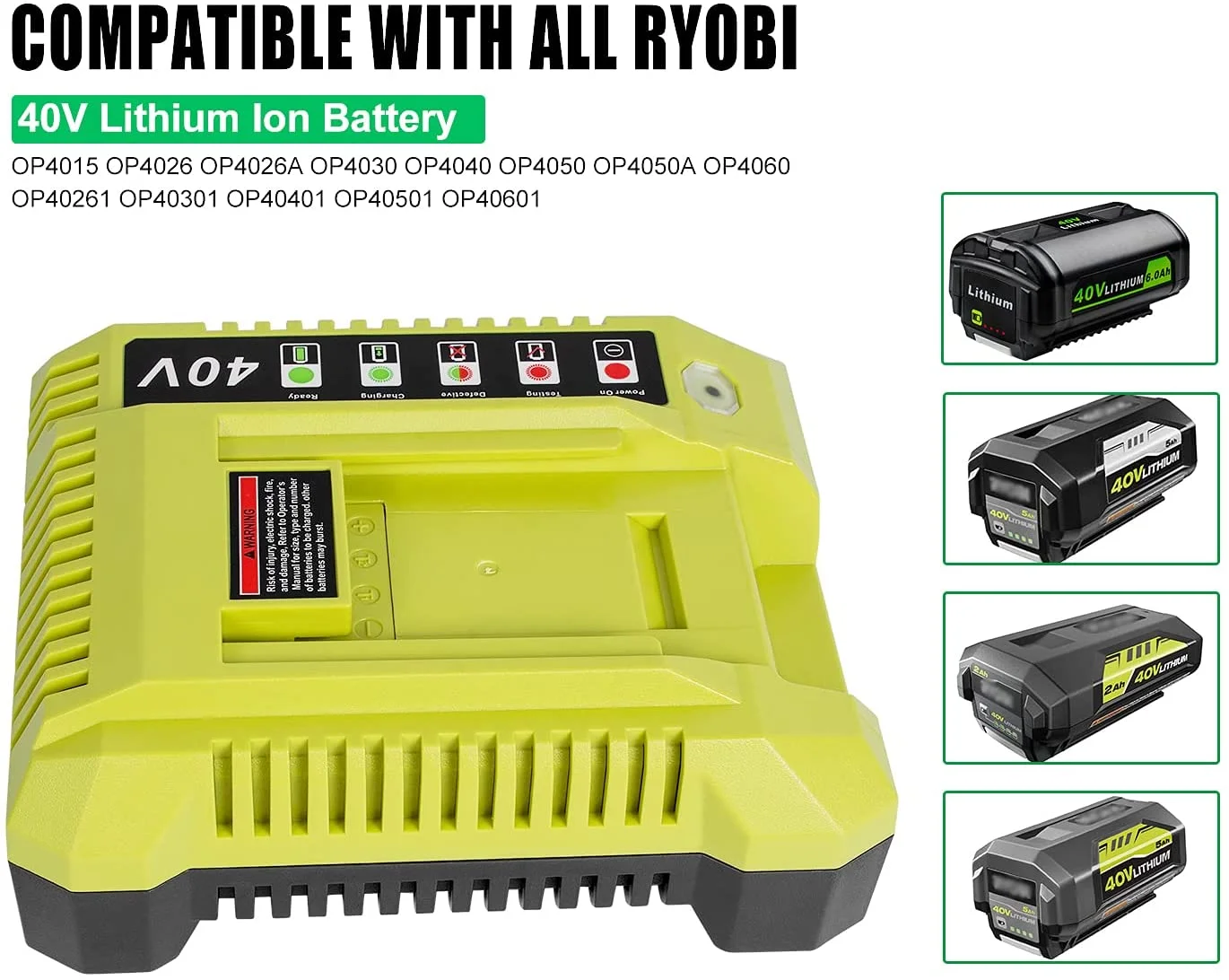 Imagem -06 - Carregador para Ryobi Op401 40v Bateria de Lítio-ion Op4015 Op4026 Op4026a Op4030 Op4040 Op4050 Op4050a Op4060 Op40261