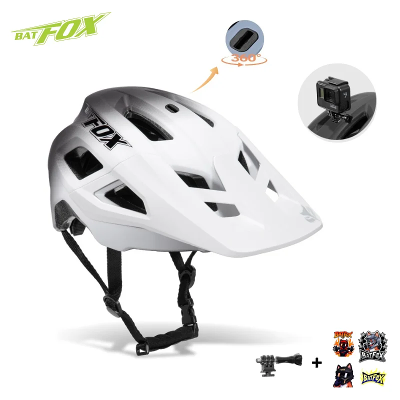 BATFOX MTB Bicycle Helmet Adjustable Fit System In‑Mold Built‑in Action Camera Mount Removable Visor Women Men Cycling Gear