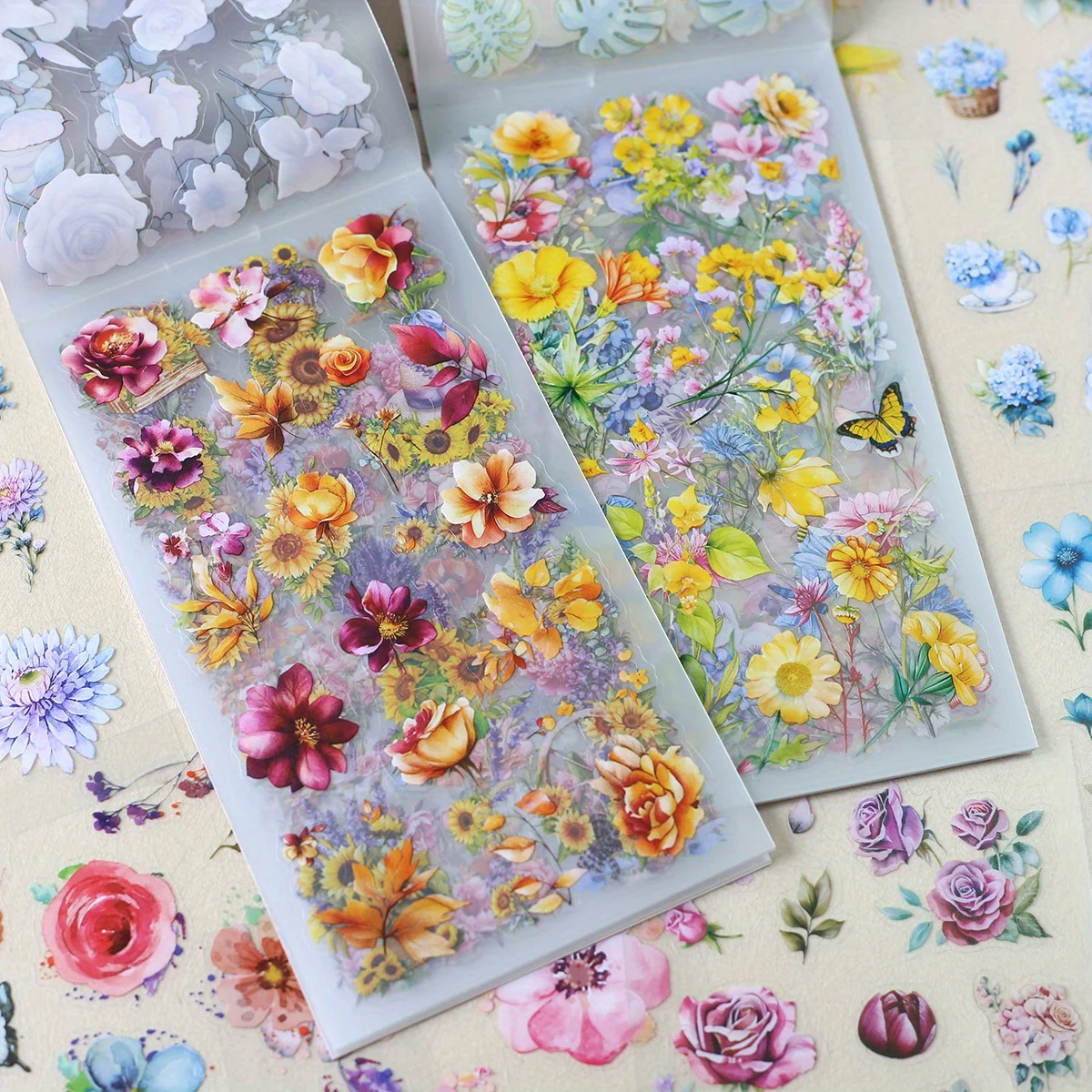 

20 PCS Floral PET Sticker Books Transparent Butterfly Lace and Flower Stickers for Scrapbooking Junk Journal DIY Crafts Stickers