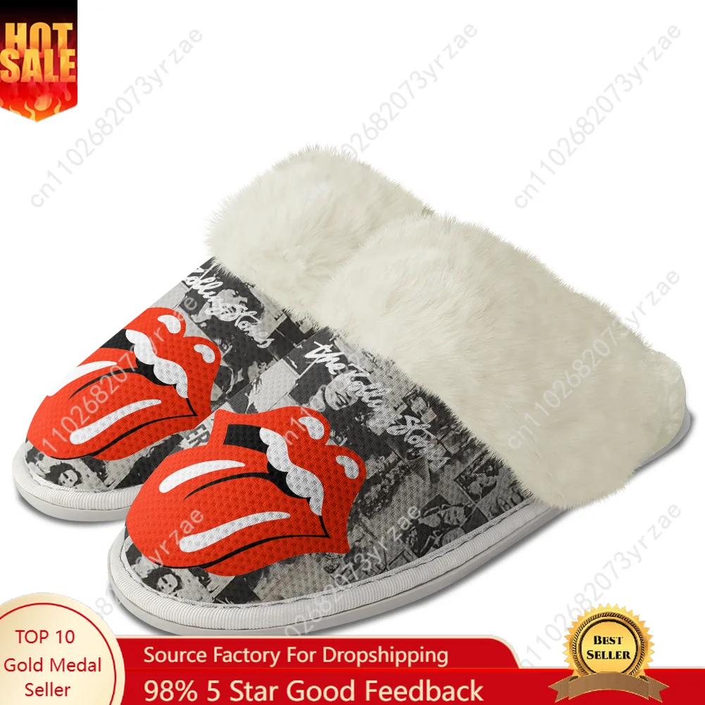 

The Rolling Stones Plush Edge Warm Shoe Mens Womens Home Casual Slipper Bedroom Thermal Cotton Lightweight Customized Slippers
