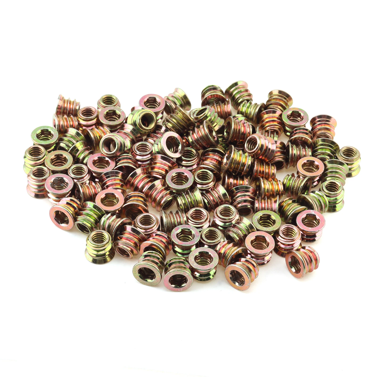 100 pcs 1/4-20 x 10 mm Threaded Inserts for Wood, Hex Socket Drive Nut Inserts with Hex Wrench
