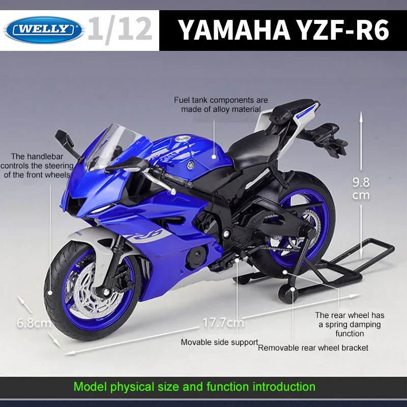 WELLY 1:12 2020 YAMAHA YZF-R6 Diecast Motorcycle Model Heavy Duty Travel Diecast Motorcycle Alloy Toy Car Collection Kid B493