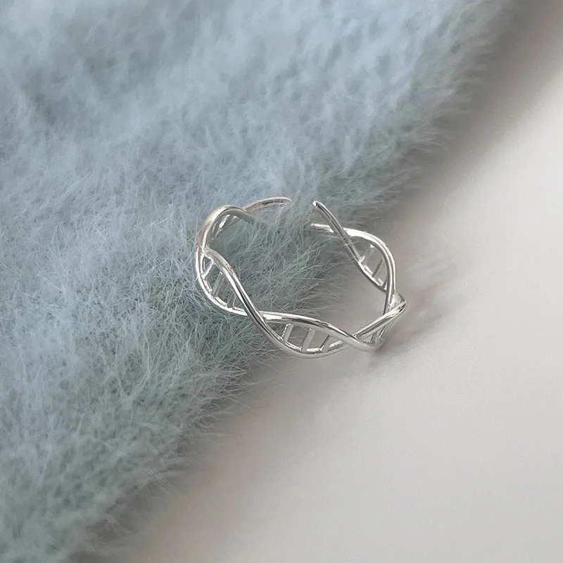 Personality Fashion 925 Sterling Silver Adjustable Hollowed DNA Helical Ring for Woman Girls Geometry Jewelry Accessories Gifts