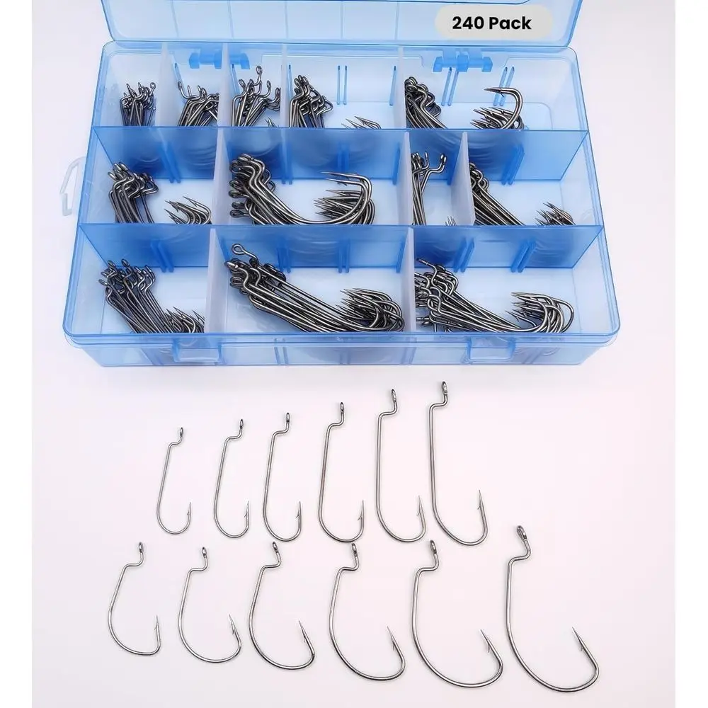 

Комплект из 240 смещенных червячных крючков — узкие и смещенные крючки EWG, 6 размеров (1 # 1/0 # 2/0 # 3/0 # 4/0 # 5/0 # ) | 20 шт. на размер, высокий карбон S