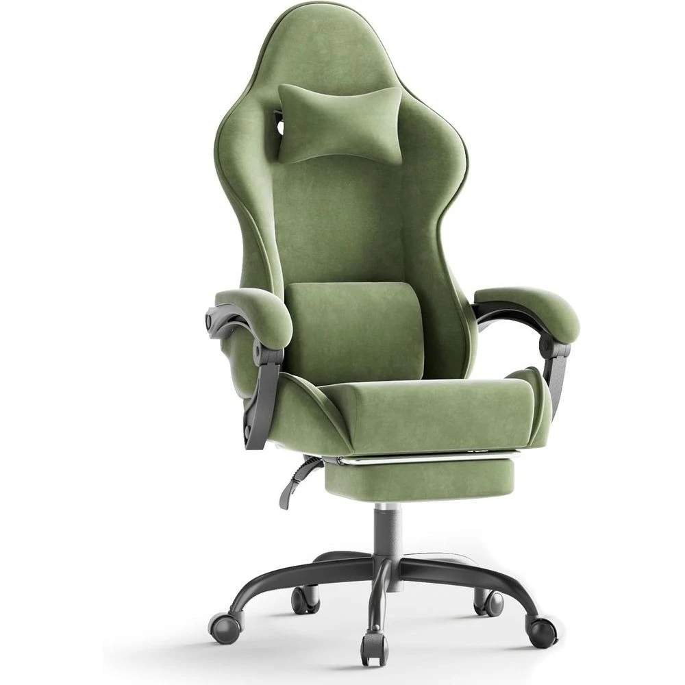 

Velvet abric Ergonomic Gaming Chair with footrest and Massage, High Back Reclining Computer Gamer Chair or Adult, Racing Style