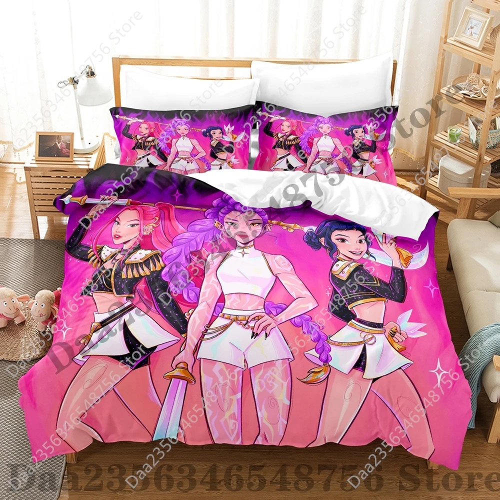 Kpop شيطان الصيادين طقم سرير واحد التوأم كامل الملكة الملك الحجم طقم سرير غرفة نوم الكبار غطاء لحاف مجموعات رومي ميرا زوي غطاء سرير