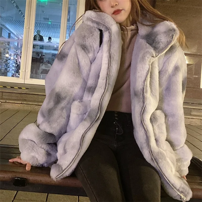 New Faux Lamb Wool Coat Female Winter Imitation Rabbit Plush Fur Young Lady Stand Collar Thicken Fashion Warm Women Jacket