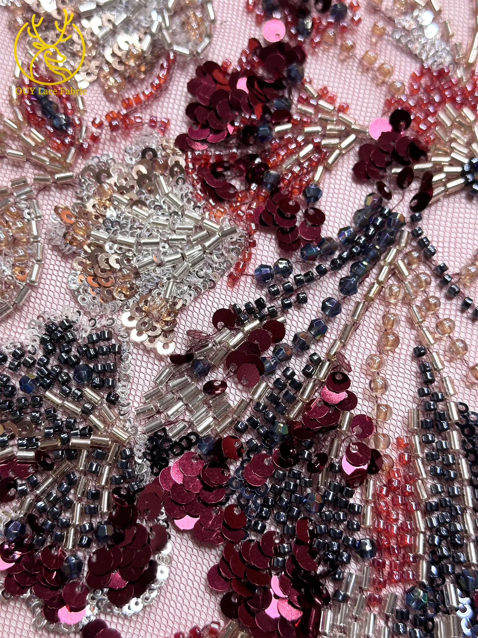 Luxuriöser afrikanischer schwerer Perlen-Spitzenstoff 2026, hochwertiger nigerianischer Tüll mit Pailletten, Spitzenstoff, Brautkleid, Haute Couture-Stoff – Detail 8