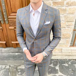 Fourth Quarter 2024 New High-quality S-5XL Large Size Men (suit + Trousers) Wedding Fashion Handsome Two-piece Suit  Acetate