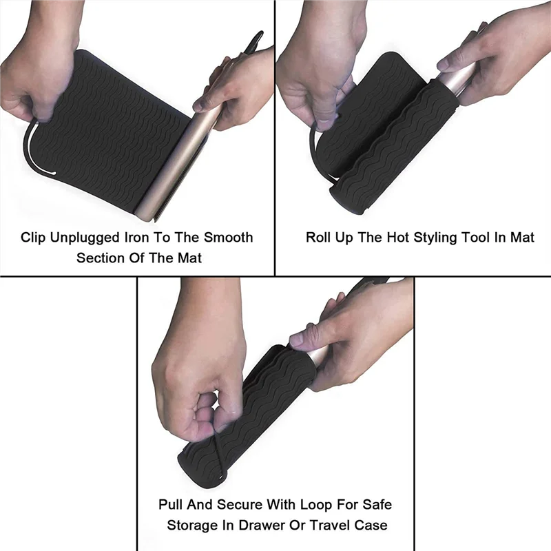 ABUN-2X Black Silicone Heat Resistant Travel Mat, Anti-Heat Pad For Hair Straighteners,Flat Irons And Other Hot Styling Tools