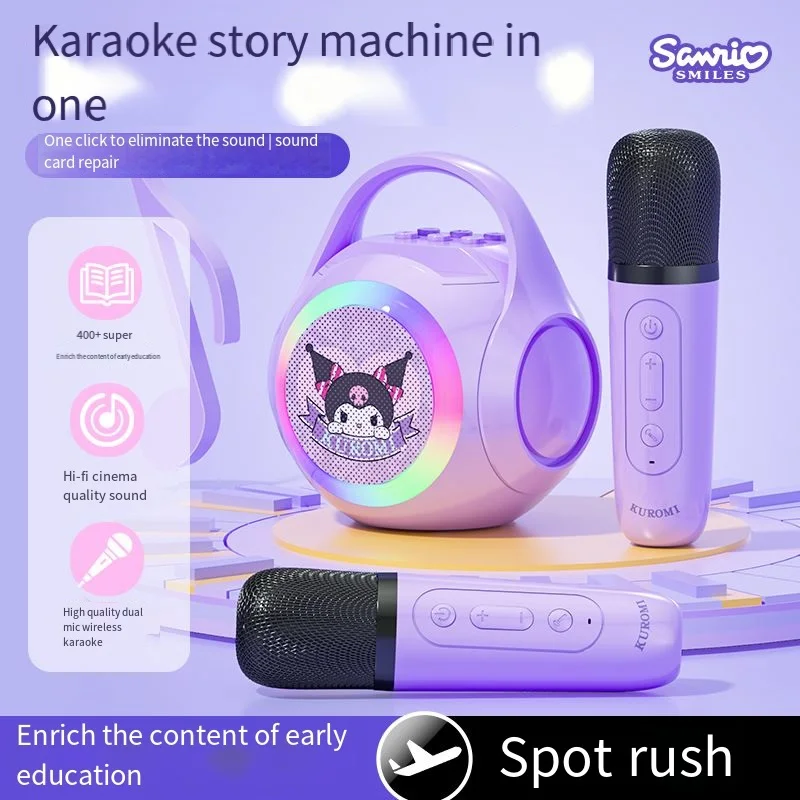 Sanrio Anime Figuur Kuromi Ktv Bluetooth Speaker Kinderen Wekker Smart Speaker Schattig Uiterlijk Zacht Licht Nieuw 24