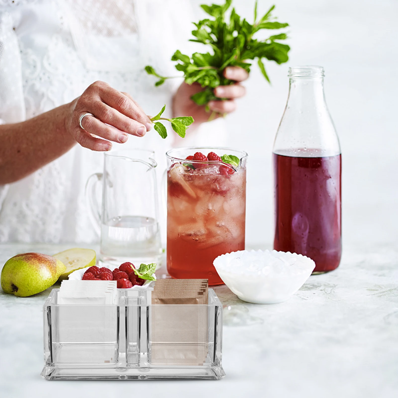 

Acrylic Sugar Bag Seat Tea ganizer Small Storage Bins Dispenser Holder Crate Multifunctional Tea Bag Storage Container Condiment