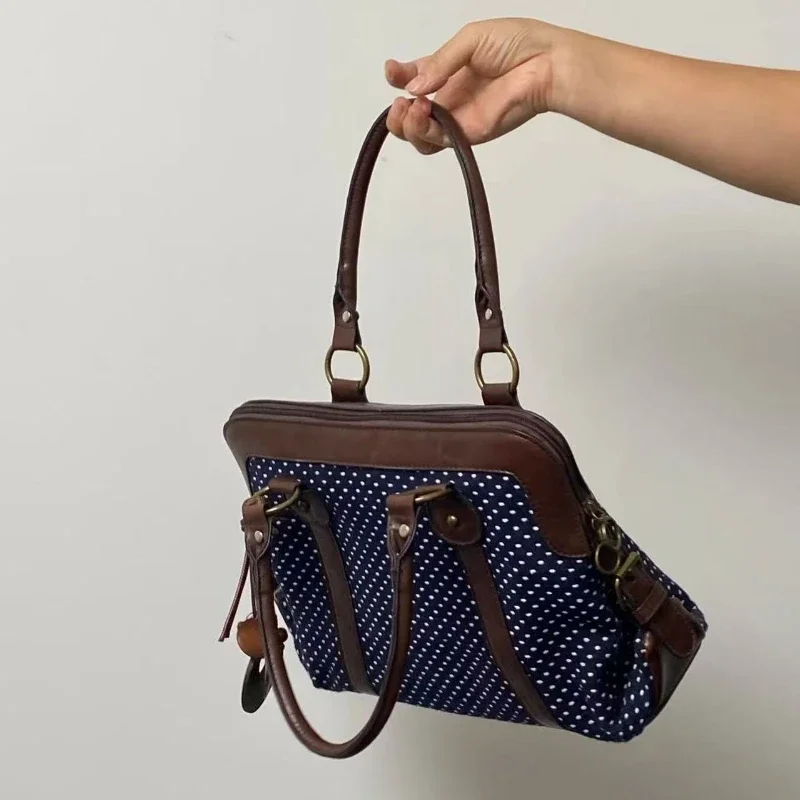 2026 Polka Dot Handbag, Leather Patchwork Large Multi-functional Briefcase Sweet Pretty Style Handbag  クロエトートバッグ