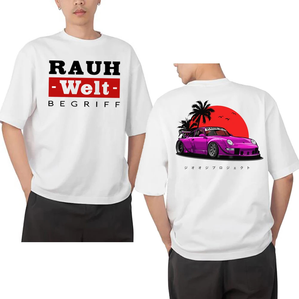 RWB 993 964 JDM Tuning Car Back klasyczna koszulka RAUH Welt BEGRIFF T Shirt męska z krótkim rękawem japońska Hip Hop chłopięca biała koszulki w