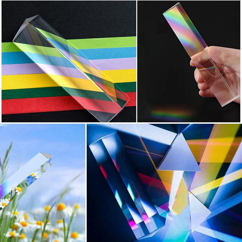 2Pcs Clear Triangular Prism,6&1In Lengths Optical Prisms For Teaching Light Spectrum Physics And Photo Photography Prism