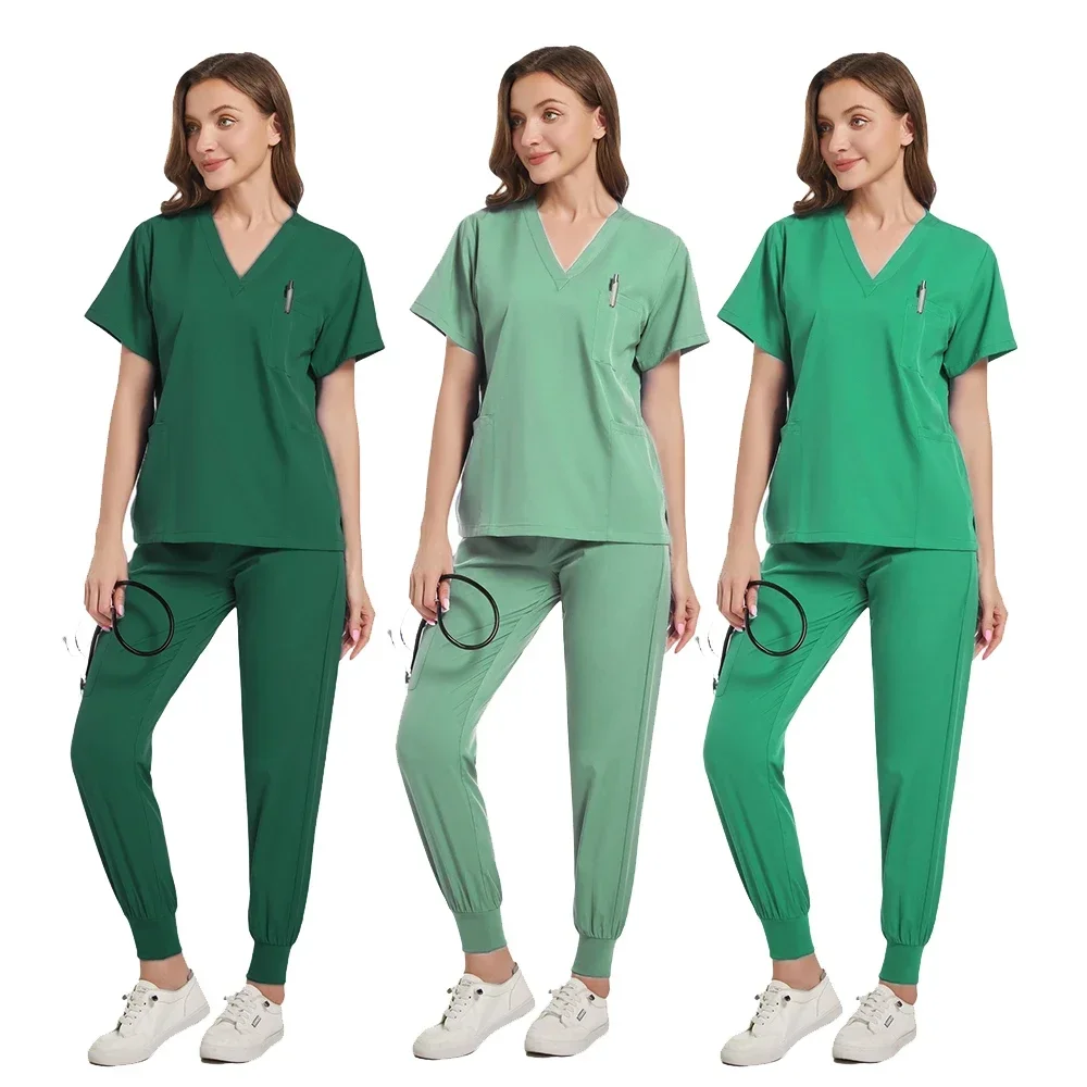Atasan Scrub medis kerah V blus lengan pendek kasual blus farmasi keseluruhan wanita Scrub pakaian seragam perawat baju