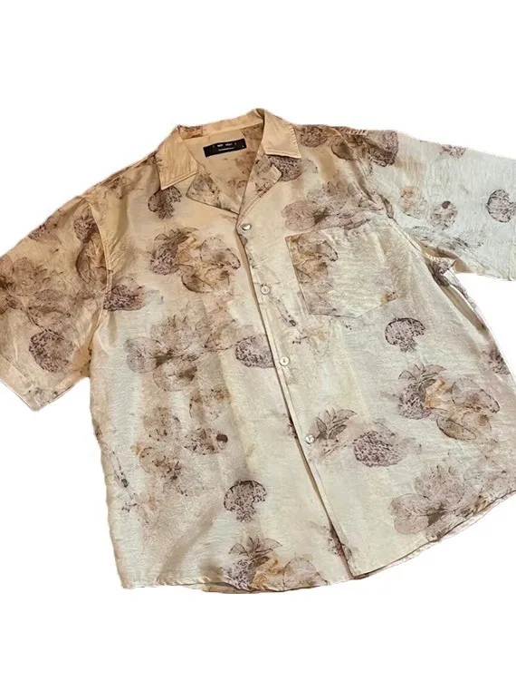 花柄プリントボタンダウンシャツ レディース襟付きルーズフィットシャツ ポリエステルカジュアルシャツ 花柄タイネクタイ レディース...