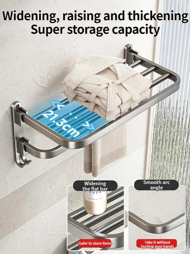 ترقية وسميكة رمادي/أسود 50 سنتيمتر-60 سنتيمتر للطي حامل أرفف المناشف الألومنيوم مع حامل منشفة هوك