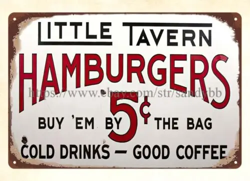 Little Tavern 5 Cent Burgers metal tin sign  shop wall art