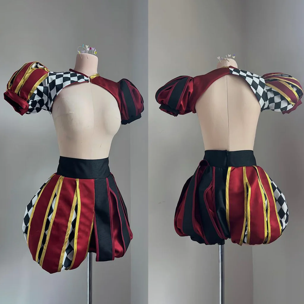 Women Medieval Jester Costume Set Puff Sleeve Shrug Top Harlequin Bloomers Shorts Halloween Carnival Cosplay Outfit