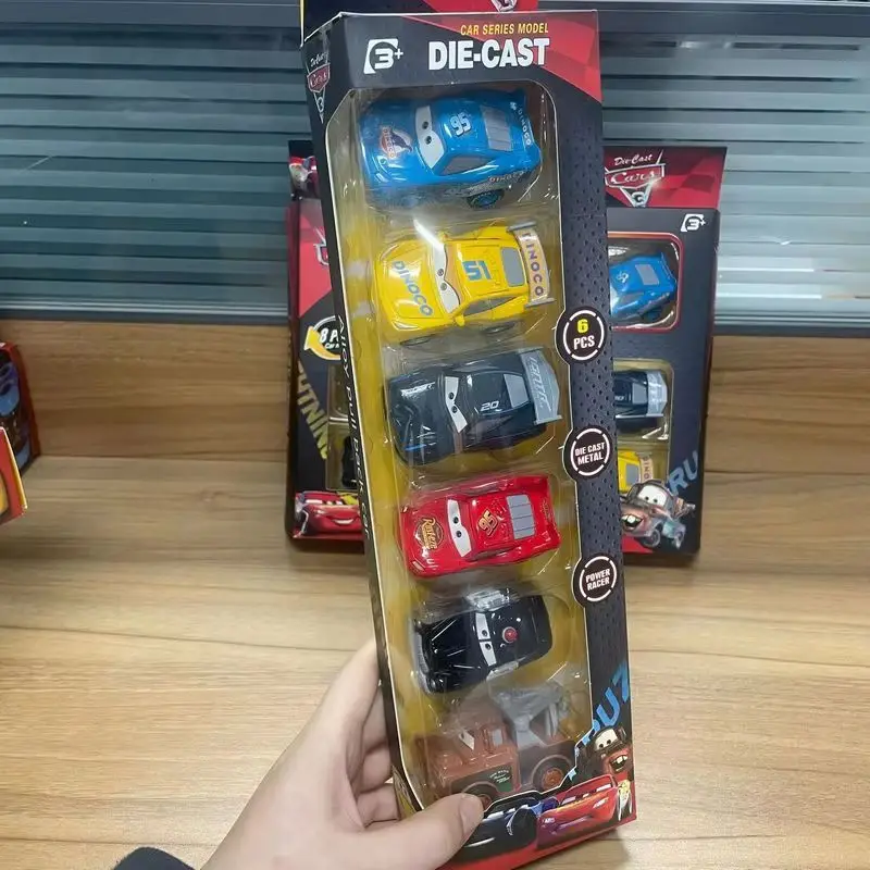 Set Of 6-8 Disney Pixar Cars, 3 Alloy Die-Casting Model Ornaments, Pull Back Cars, Including Lightning Mcqueen Jackson Storm Toy