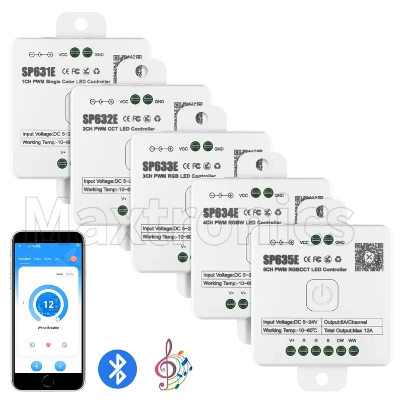 SP631E-SP635ELED Controller PWM Bluetooth Musica Voce 5050 FCOB DIM CCT RGB RGBW RGBCCT Striscia luminosa a LED IOS Android 2.4G 5V-24V