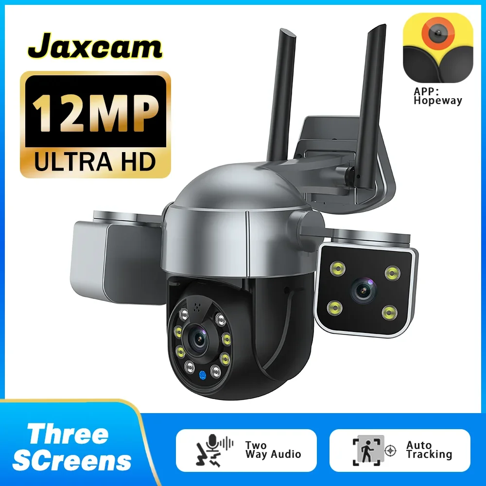 6K 12MP WiFi Surveillance Camera 3 Lens 3 Screens 8X Digital Zoom AI Human Detect 4MP Outdoor Security CCTV PTZ IP Cameras