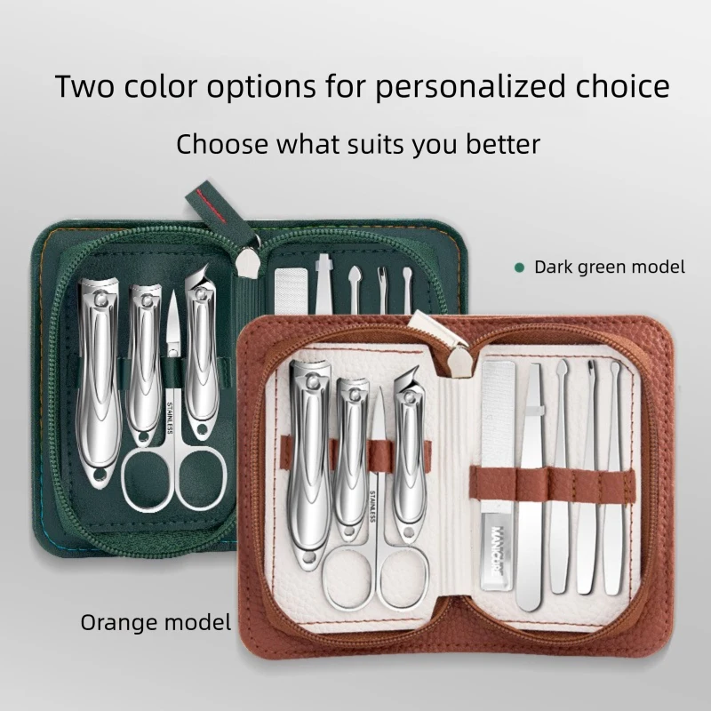 9Pcs Fingernail Toenail Clipper Set Sharp Slanted Edge Portable Professional Manicure Kit with Ear Pick Home Use Nail Care Tools