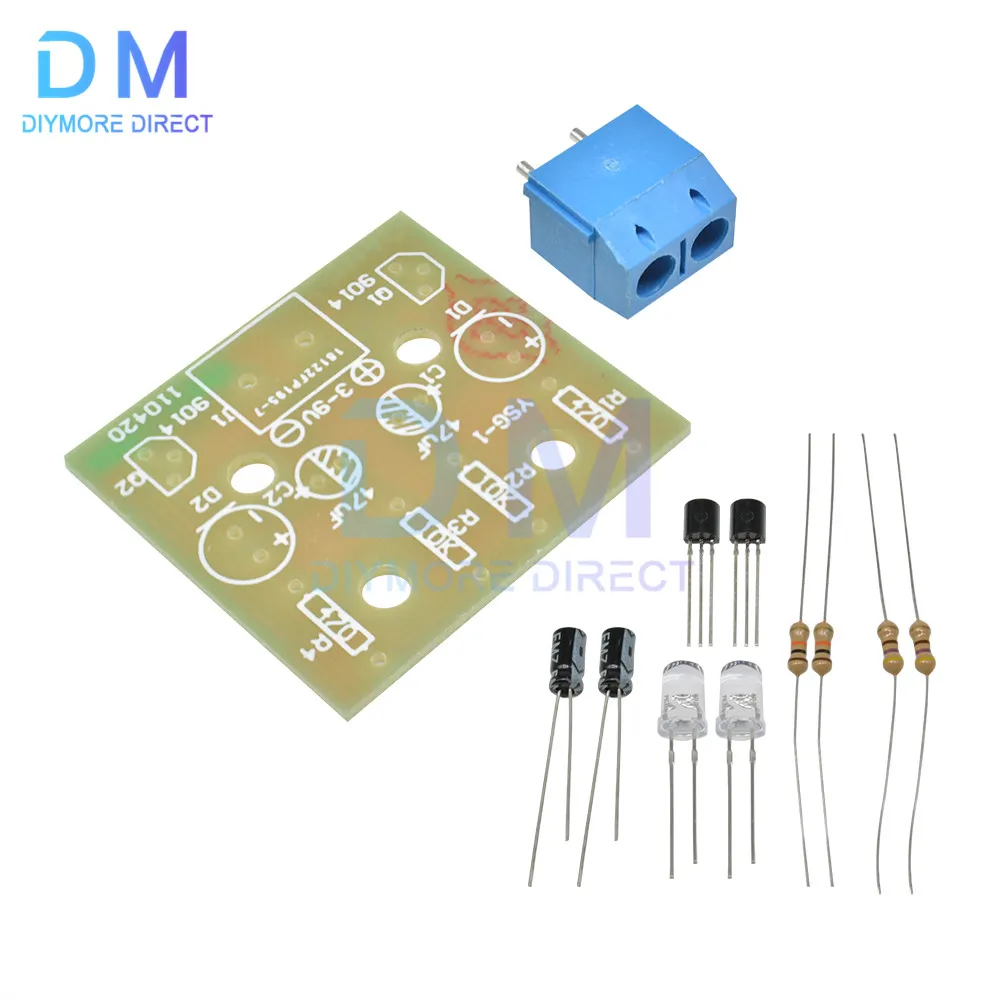 DIY Electronic Kit 5MM LED Flashing Light Circuit Simple LED Blinking Suite Welding Practice Parts DC 3-9V