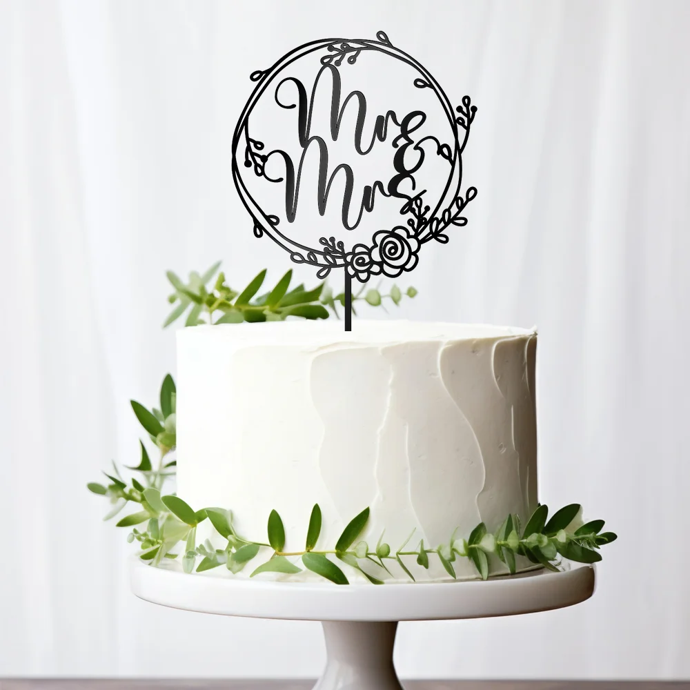 Mr & Mrs Wedding Cake Topper Cake Decoration in Black Acrylic