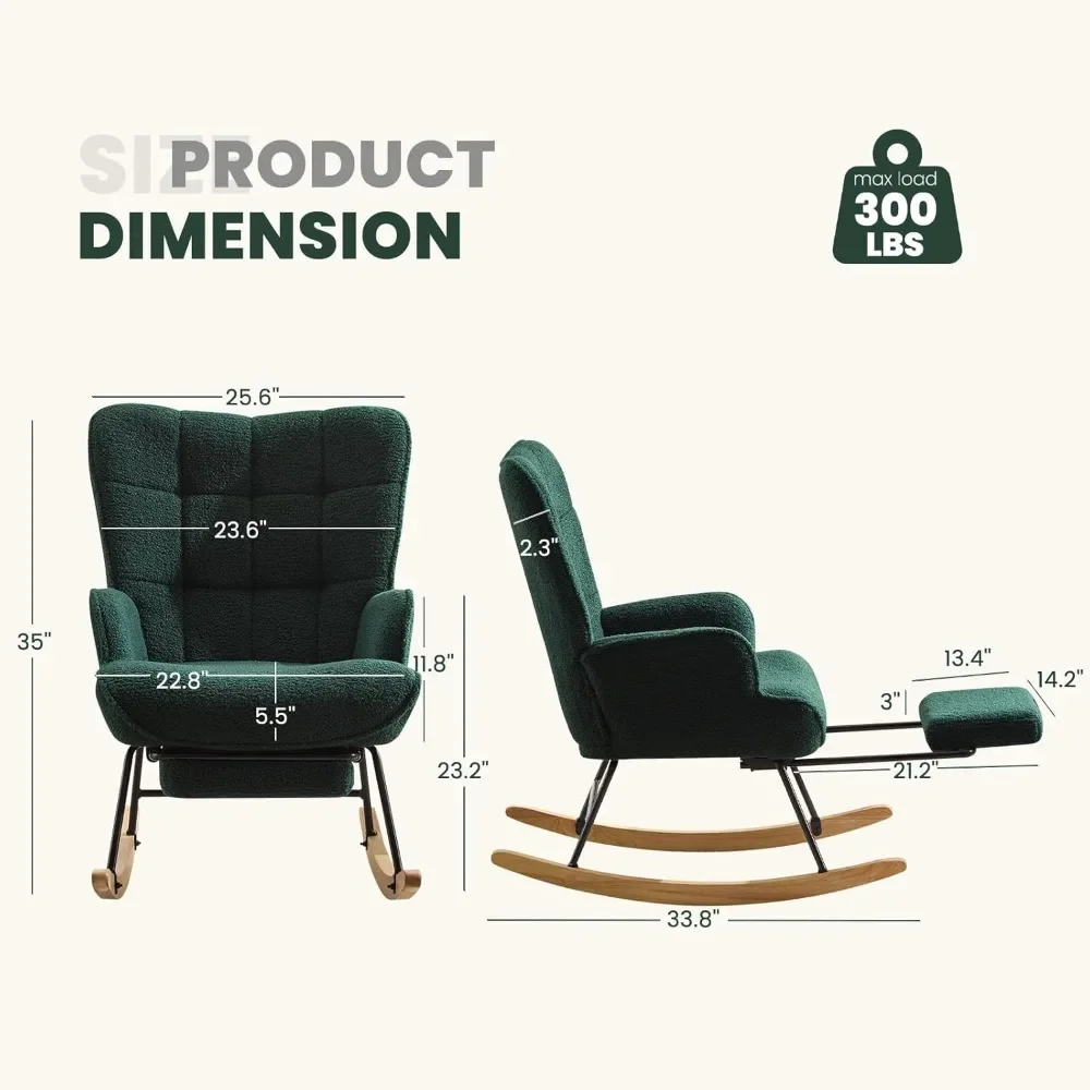 Nursery Rocking Chair, Cushioned Gliding Chair, Modern Accent Chair with Extendable Footrest, Reading Chair