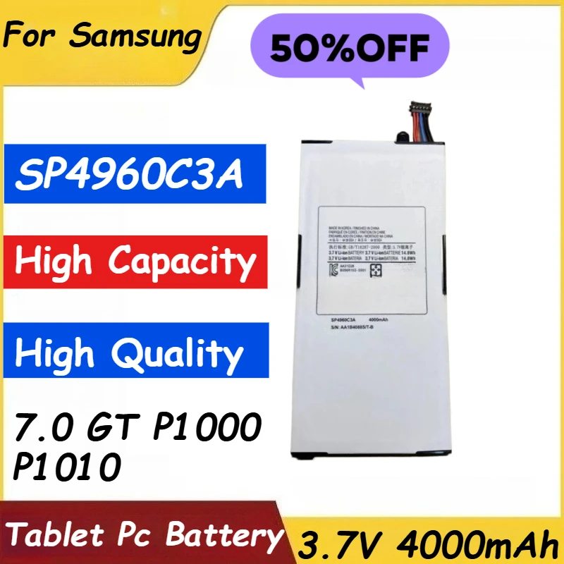 

Аккумулятор для планшетного ПК 3,7 В 4000 мАч SP4960C3A для Samsung Galaxy Tab 7,0 GT P1000 P1010, сменный аккумулятор, новинка, высокое качество