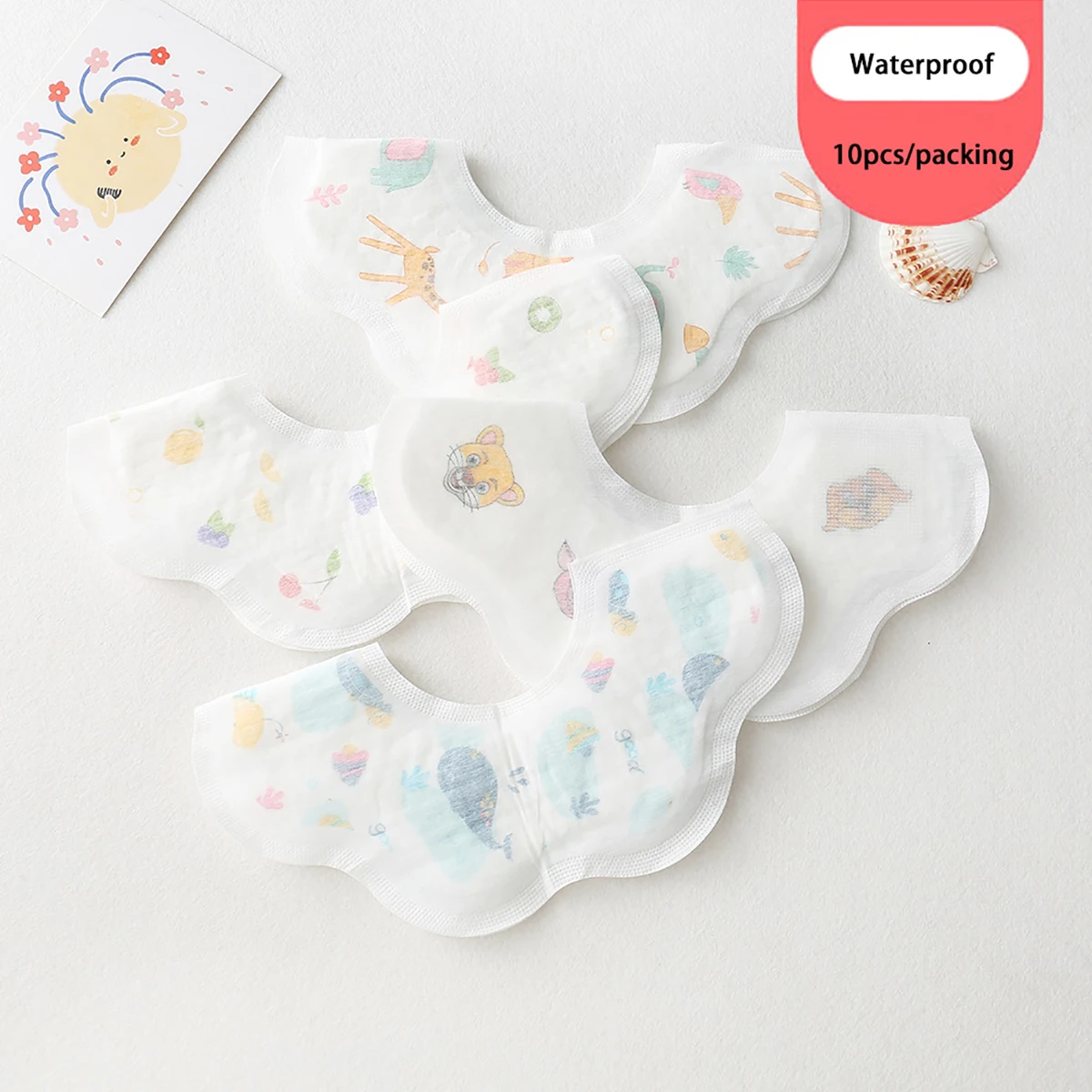 New 10pcs/pack Disposable Waterproof Petal Baby Bibs Cartoon Outgoing Bib Newborn Burp Cloths for Boy Girl Feeding Saliva Towel