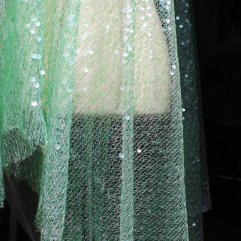 

Fashion Fairy Light Green Sequins Mesh Fabric Shinning Sparkle Wedding Dress Veil DIY Sewing Sequined Mesh Fabric Accessories