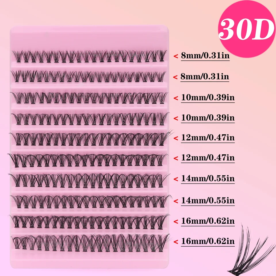 200 piezas de pestañas postizas 30D, extensiones DIY, grosor 0.05mm, curva D, largos mixtos 8-16mm 3