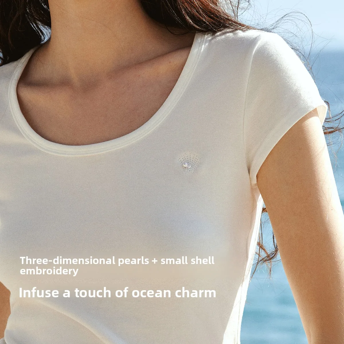 OLrain  2026 Autumn Women White Short Sleeve T Shirt Big U Neck True Shoulder Slim Cropped Basic Casual Tops O58CT003566