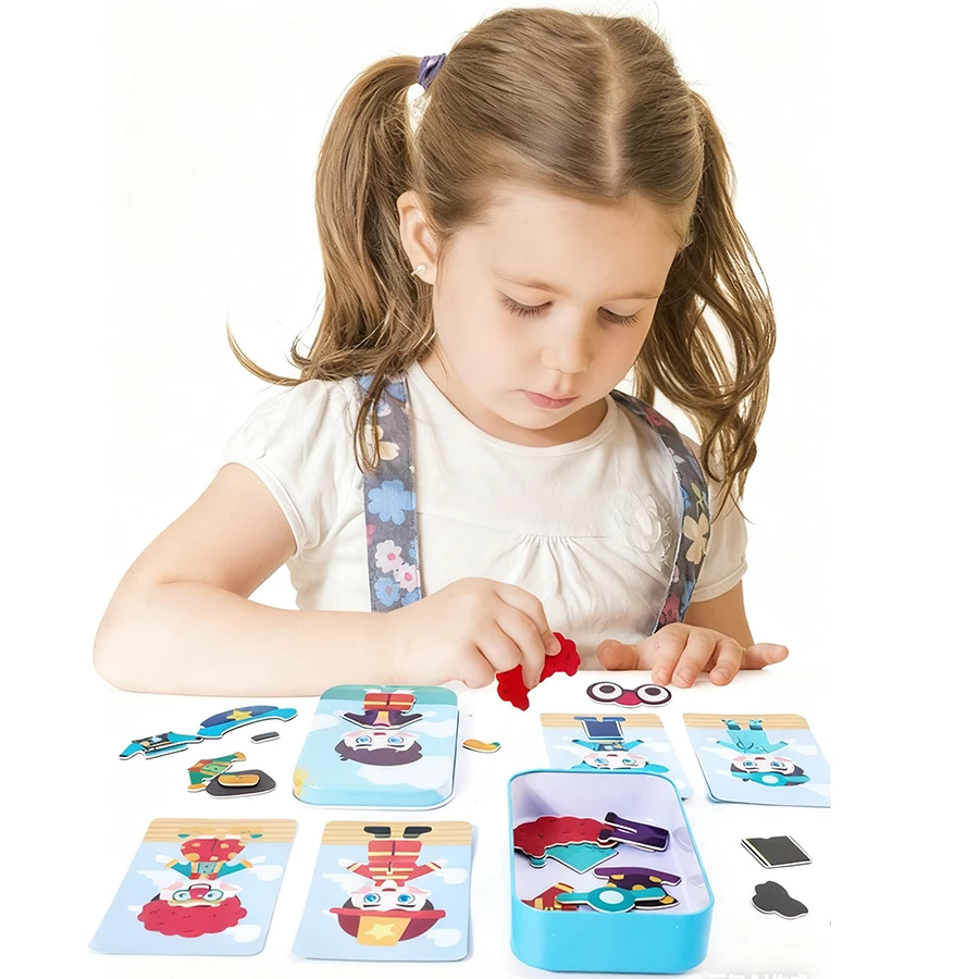 مجموعة لعب التظاهر المغناطيسية للفتيات، لعبة تلبيس الخيال ولعبة للأولاد والبنات لعبة مونتيسوري مع علبة حديدية #3