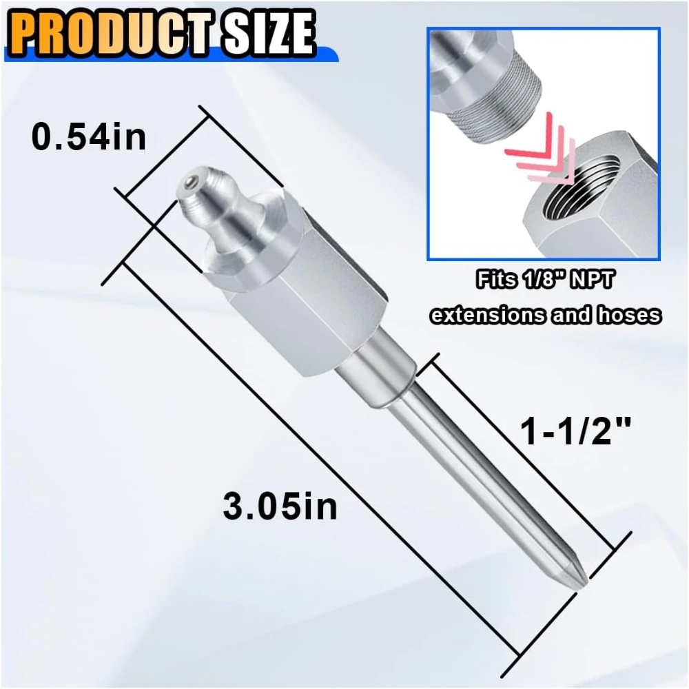 Grease Gun Needle Tip Narrow Grease Needle Nozzle Adapter with 1/8 Inch NPT Threads Hardened Steel Grease Gun Fitting