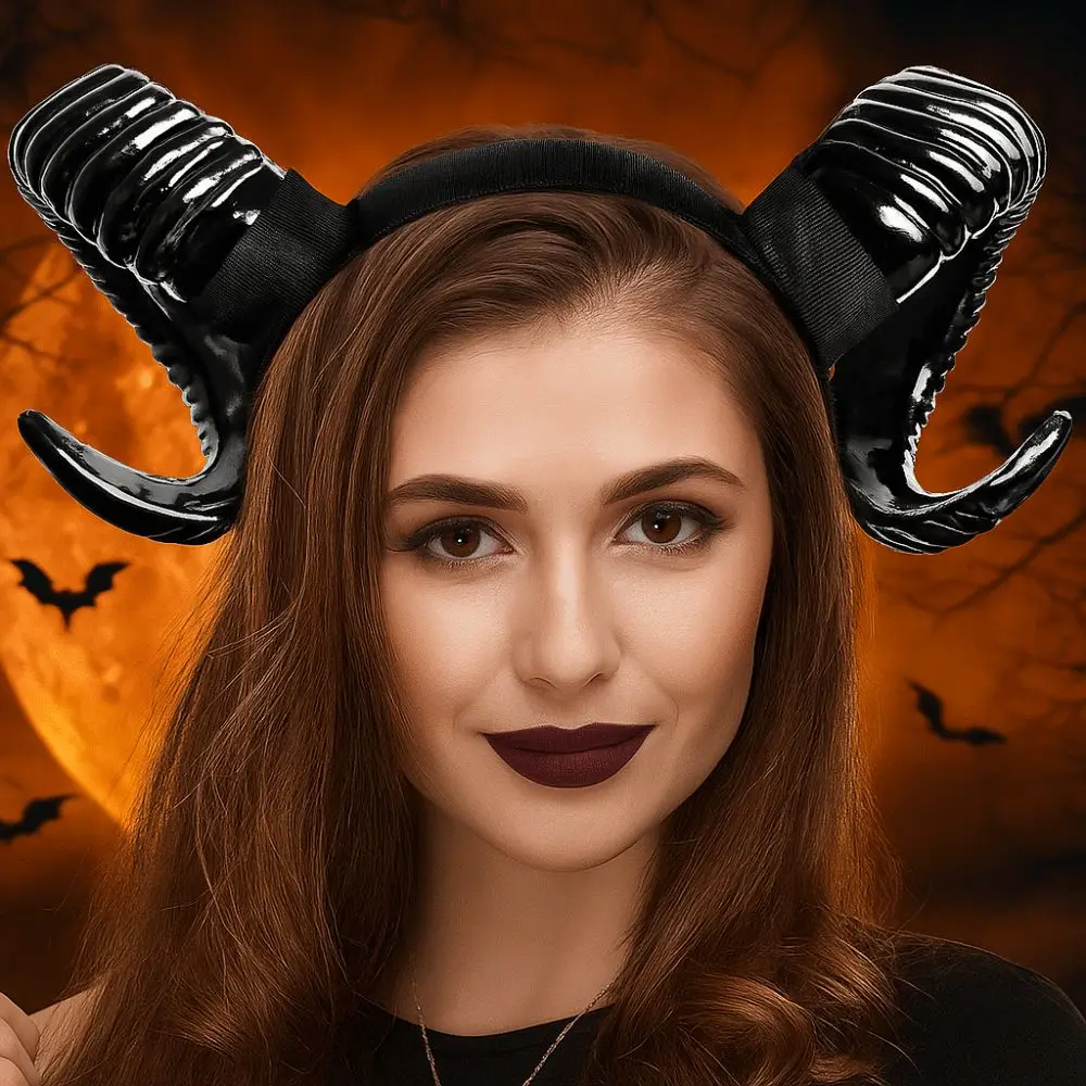 Artificial Black Demon Horn Headwear Gothic Reusable Halloween Devil Headband Realistic Unisex Goat Horn Hair Hoop Adults