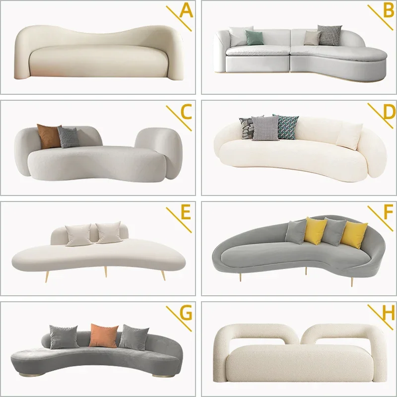 Curved sofa, small apartment, light luxury beauty salon, living room, casual special-shaped net celebrity simple fabric sofa